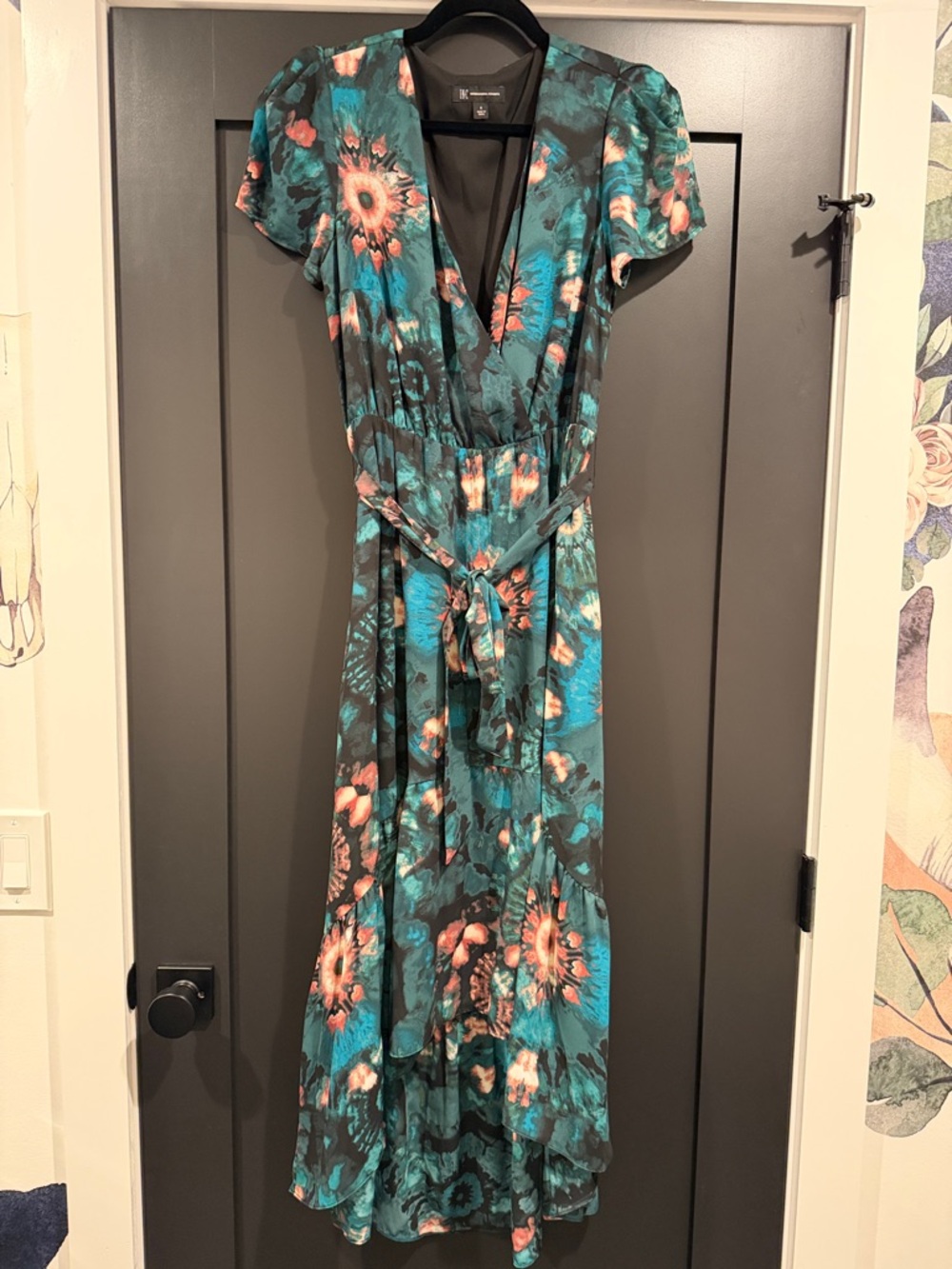 INC International Concepts Teal Floral High-Low Wrap Dress